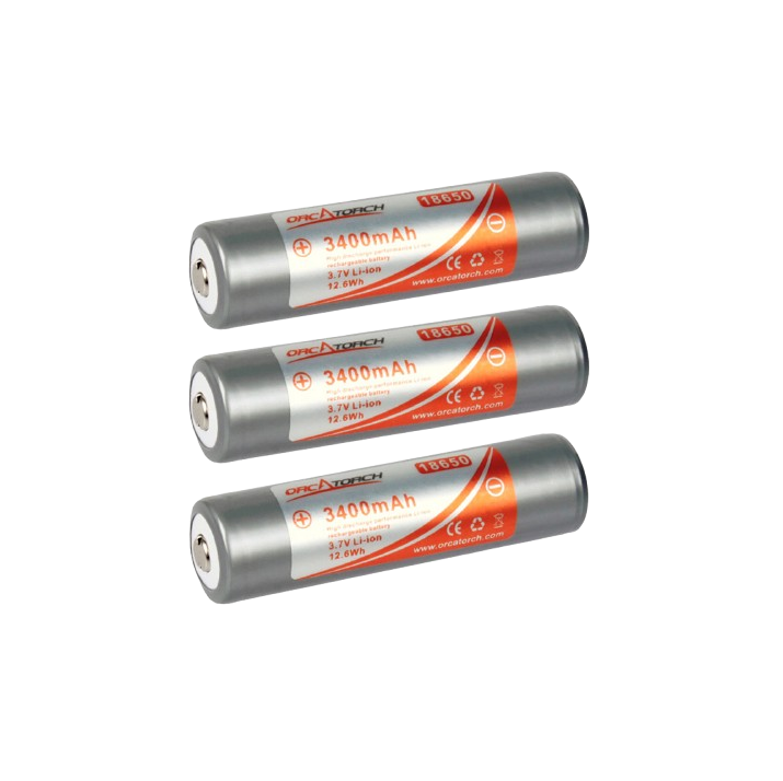 OrcaTorch 18650 Rechargeable Lithium-Ion Battery - 3400mAh - 3 Pack