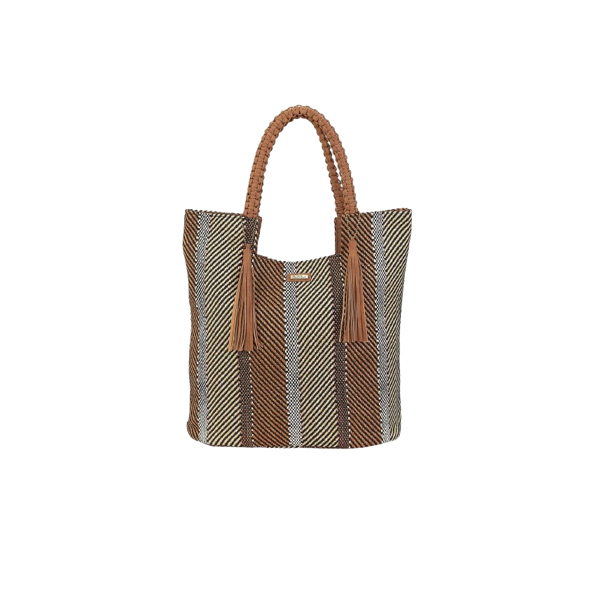Sun N Sand Striped Shoulder Tote w/ Faux leather Tassels