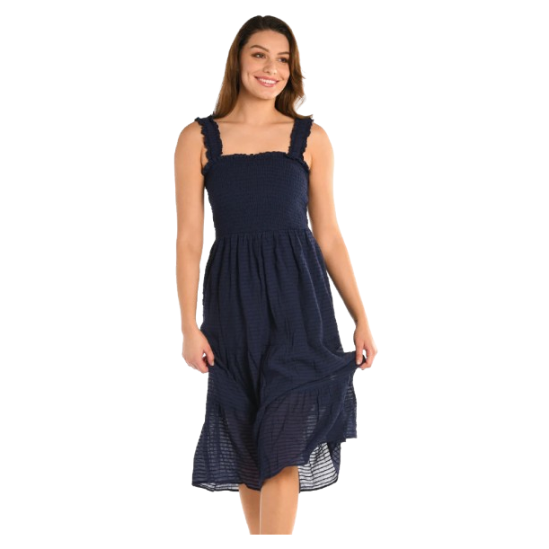 La Blanca Women's Shadow Stripe Smocked Midi Dress